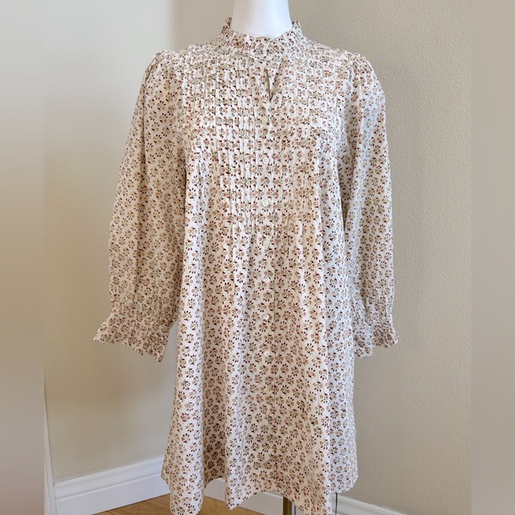 Doen Dulcie Dress Spring Elderberry Floral Long Sleeve Mini Medium Cream Cotton - Picture 3 of 11